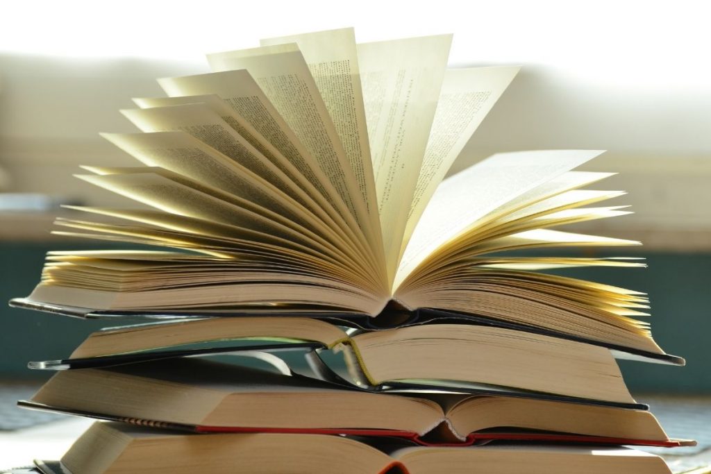 stack of books to study
